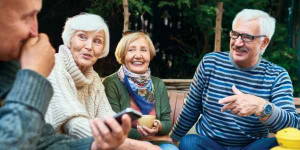 Seniors socializing outdoors