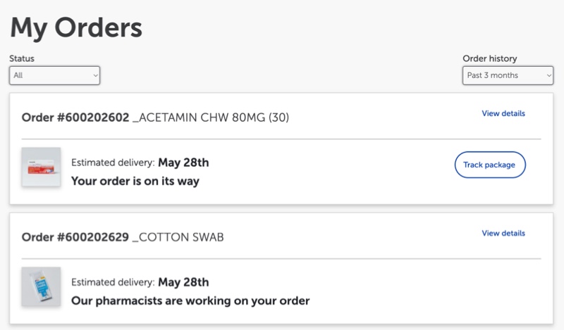 my orders page