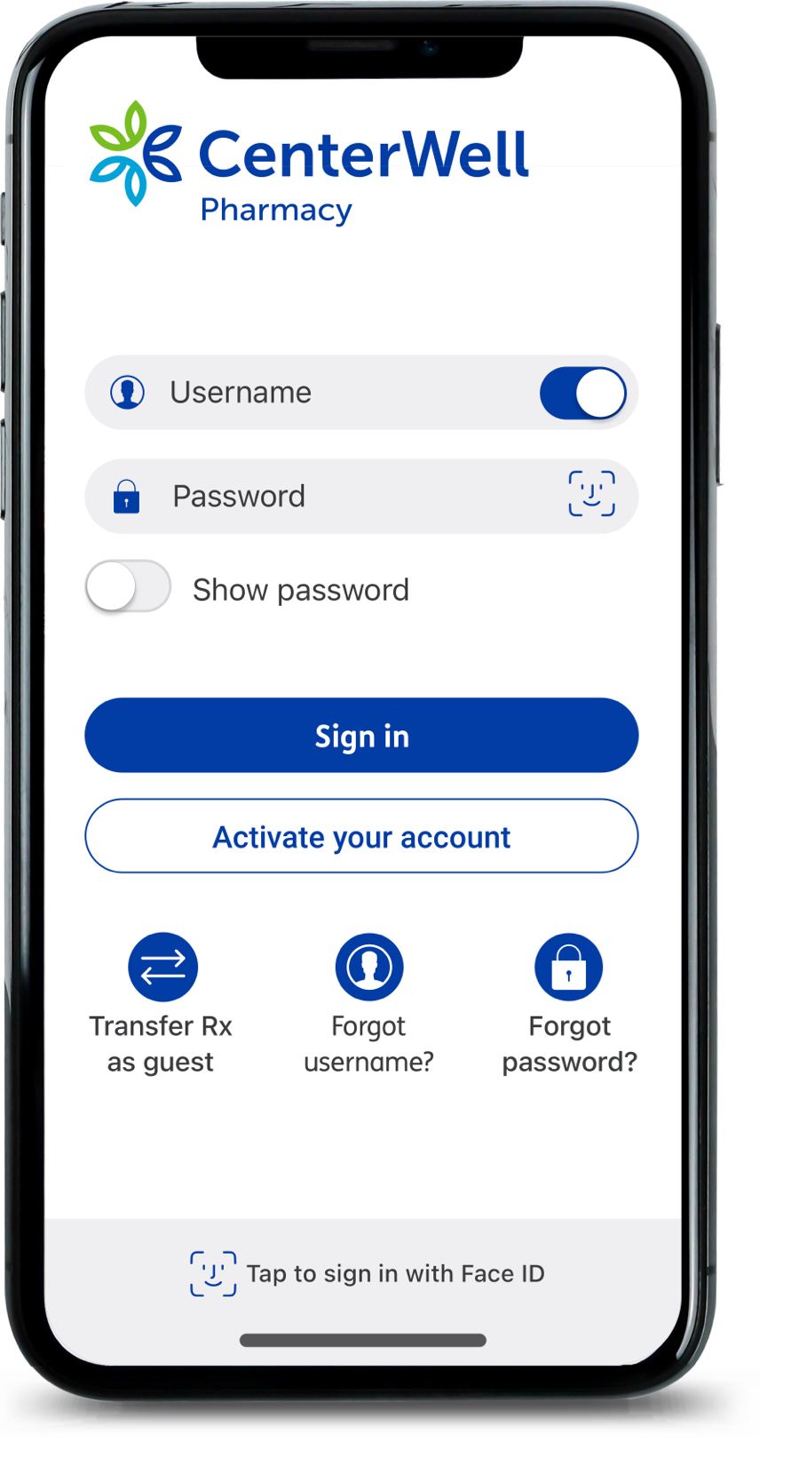 CenterWell Pharmacy IOS App showing the Sign in screen