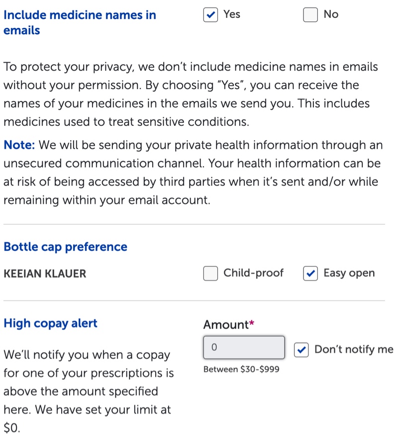 setting your account settings at Humana Pharmacy