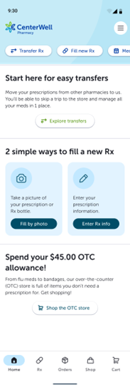 CenterWell Pharmacy Mobile App Navigation Preview