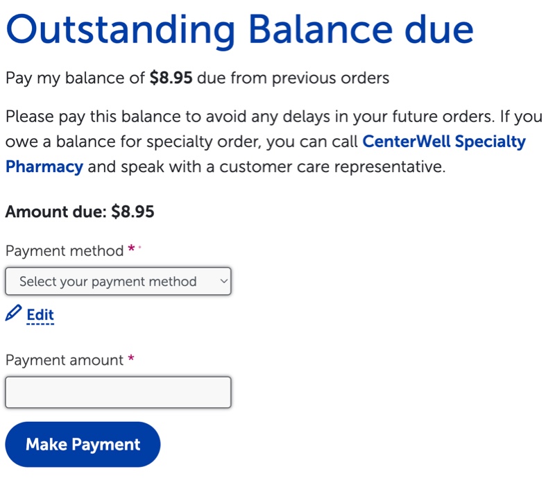 Screenshot of outstanding balance page