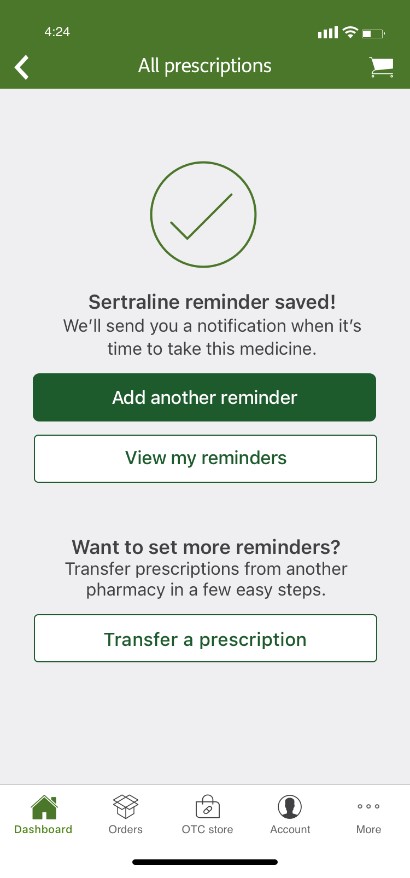 A picture that shows you how to create med reminders in the Humana Pharmacy mobile app