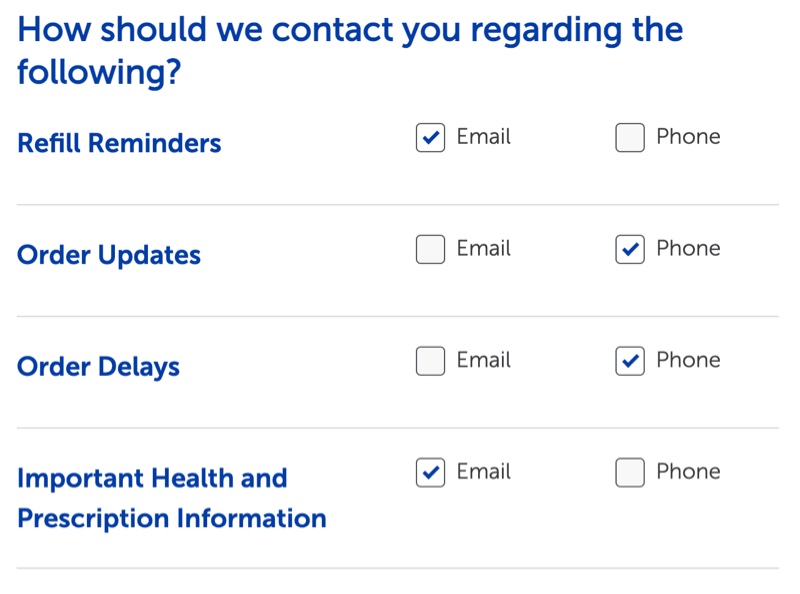 Screenshot of communication preferences page