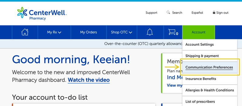 Screenshot of top navigation bar
