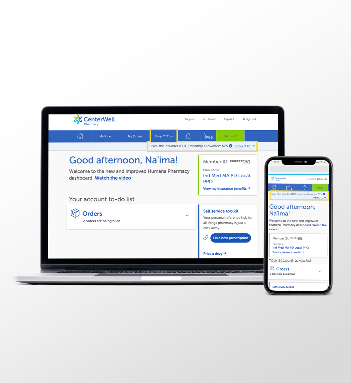 Sitio Web de CenterWell Pharmacy en varios dispositivos