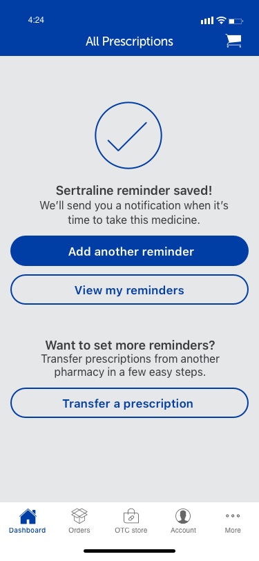 A picture that shows you how to create med reminders in the CenterWell Pharmacy mobile app