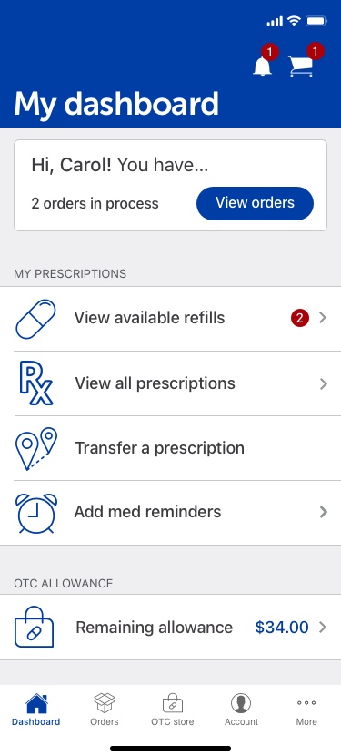 Una imagen que muestra cómo crear recordatorios de medicamentos en la aplicación móvil de CenterWell Pharmacy
